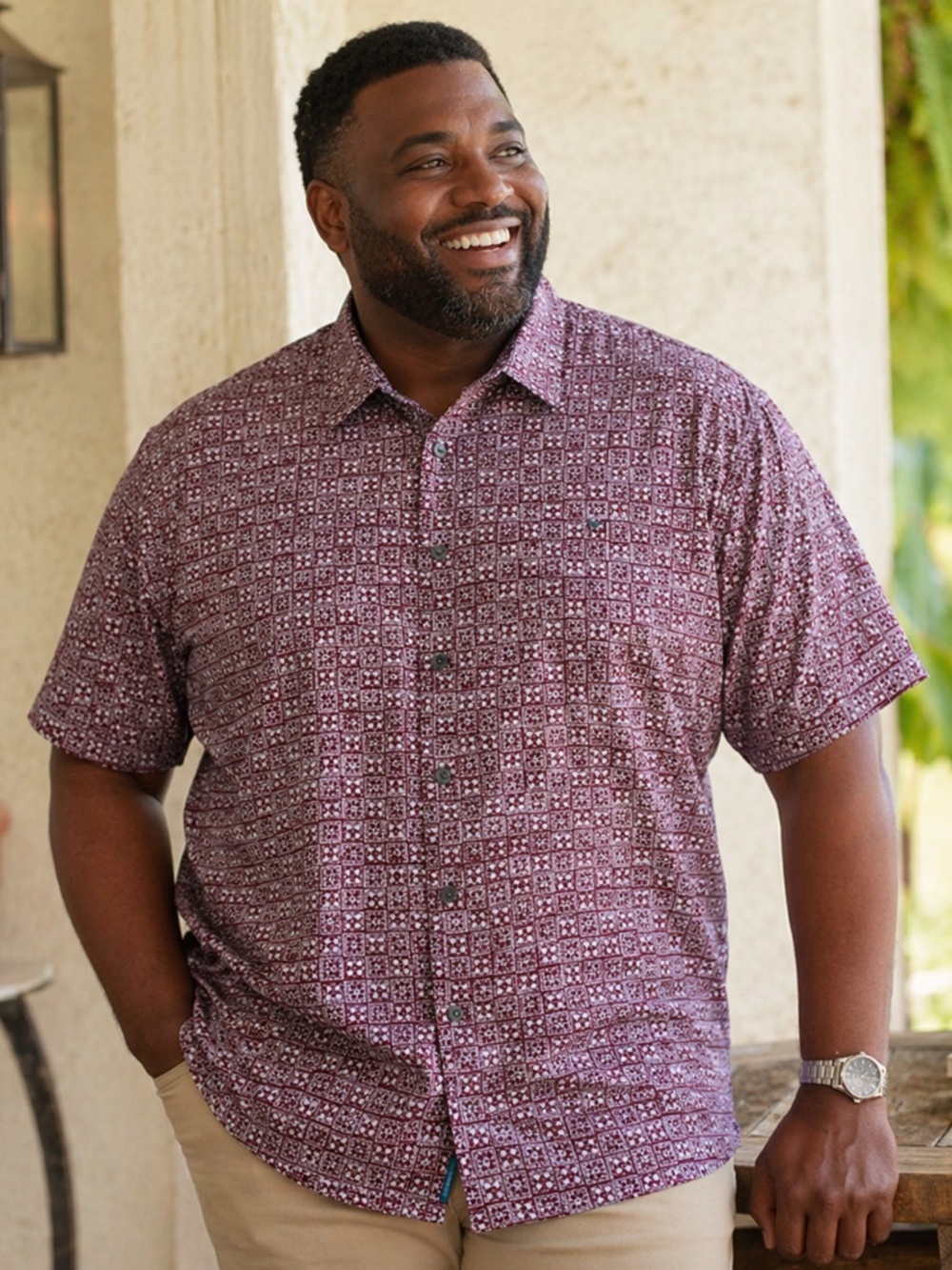 TORI RICHARD Button Up Shirt 2XL Maroon Blue Geometric Print - Picture 2 of 8